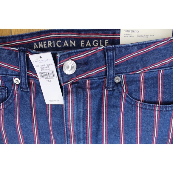 American Eagle NWT Denim Striped Frayed Hem Mini Skirt 8 - Picture 2 of 11